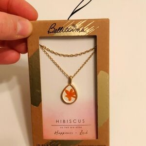New! Bellissima Hibiscus real flower in a necklace, dipped in 14k gold.